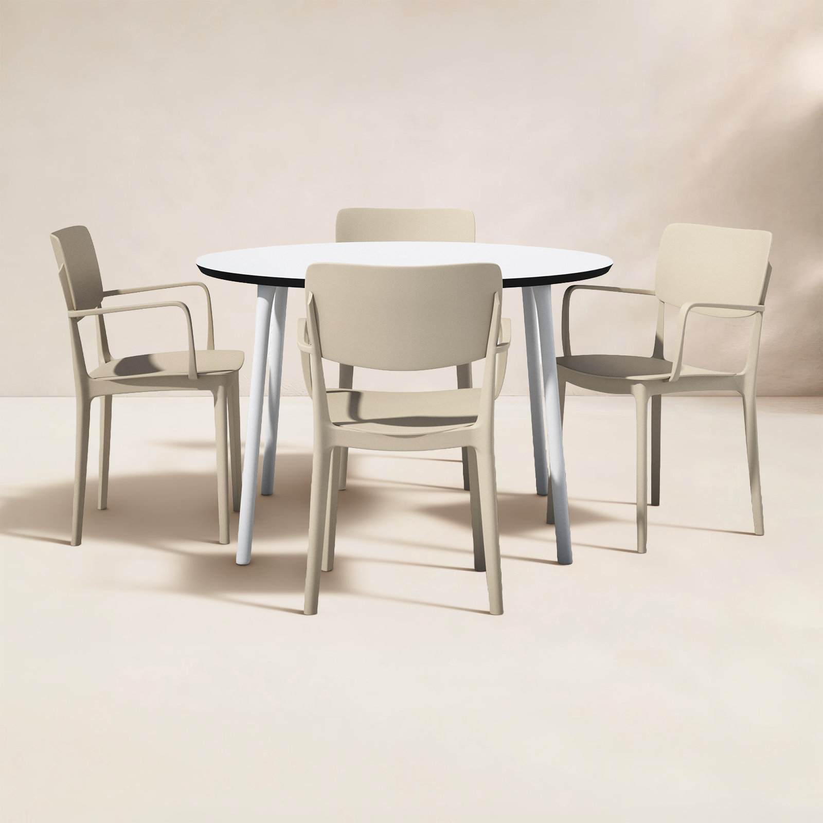 Farrah 47" Patio Dining Set, White/Taupe