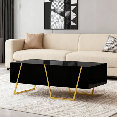 Table basse rectangulaire haute brillance avec tiroirs