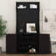 Arbre d'entrée en bois 4-en-1 avec portes de grange, portemanteau avec 6 roues de frein et 7 crochets de suspension, banc mobile avec armoire de rangement pour chaussures-495083856