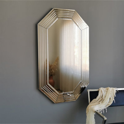 Miroir mural moderne en bronze, 23,6 po x 39,4 po | 100% panneau de fibres à densité moyenne, assemblé, réglable horizontalement et verticalement | Conception élégante et élégante pour la décoration intérieure, parfaite pour le salon et le vestibule, élégante et fonctionnelle