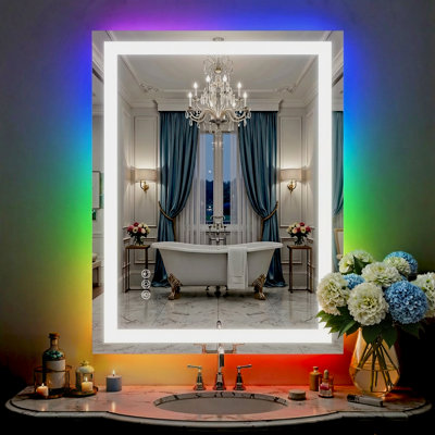Lunara UL Certified Frameless Dual Lighting RGB Backlit & LED Frontlit Bathroom Vanity Mirror, Temper Glass, Smart Anti-fog