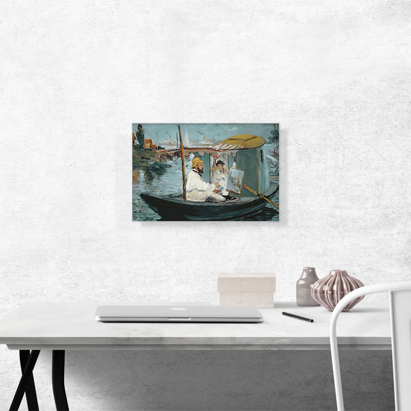 «Monet in His Floating Studio 1874» par Edward Manet, reproduction d'art sur toile tendue, H 12 po x l 18 po x P 0,75 po