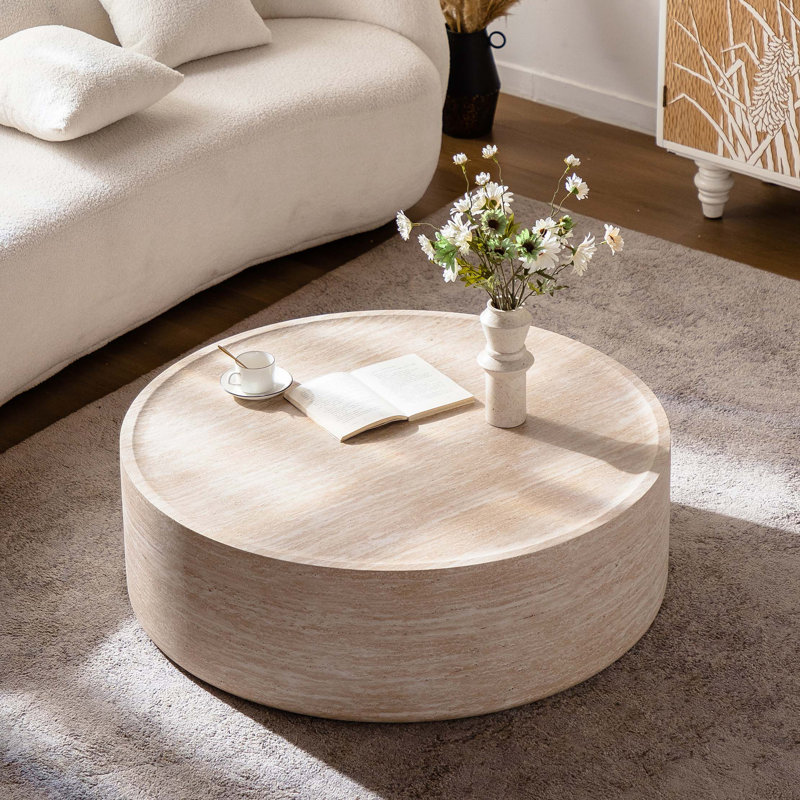 Table basse ronde de 39,37 po avec motif Mars pour le salon, table basse ronde moderne pour le salon, sans assemblage