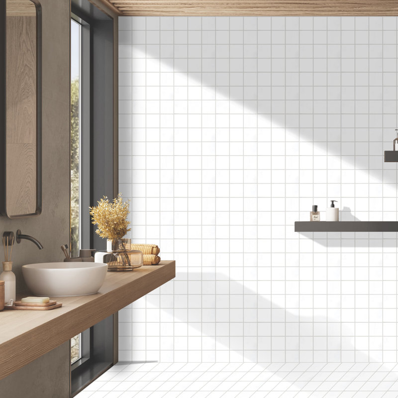 Literary License 3'' W x 3'' L Porcelain Concrete Look Tile Grid Mosaic Sheet, White