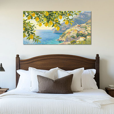 TIMUBA Large Amalfi Coast Wall Art - Italian Mediterranean Canvas Print Decor for Living Rooms, Bedrooms, Kitchens, and Coastal Spaces - Lemon Artwork with Wrapped Canvas Frame, 24×47 inches