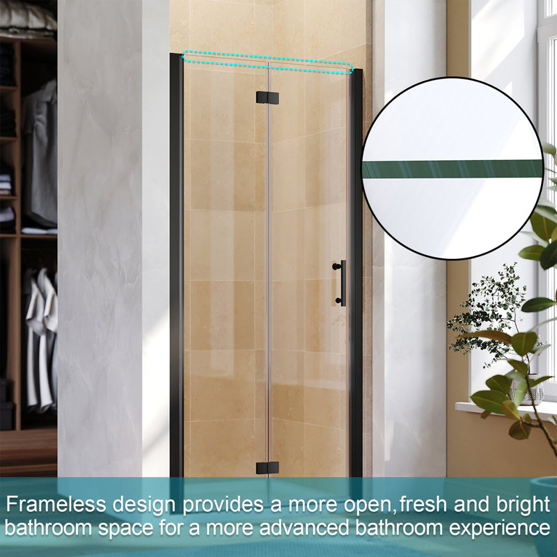 Landeros 4699mm H Hinged Frameless Shower Door with Clear Glass, 90"