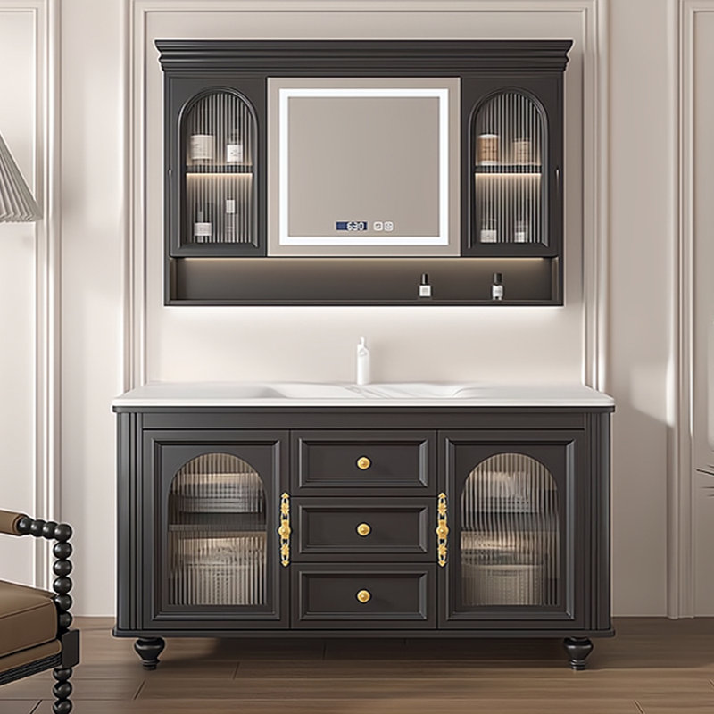 Meuble-lavabo simple français rétro, Noir, L 51,2 po