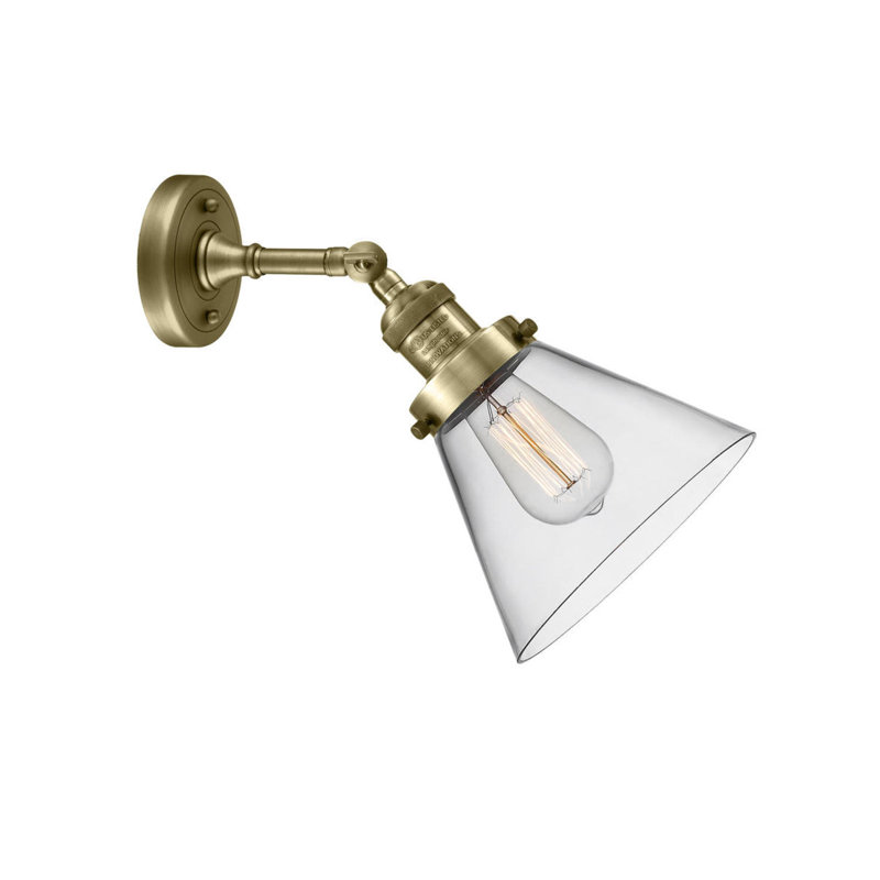 Cone 2 Light Tiltable Bath Vanity Light, Clear, Antique Brass, 60 Watt Vintage Incandescent Bulb