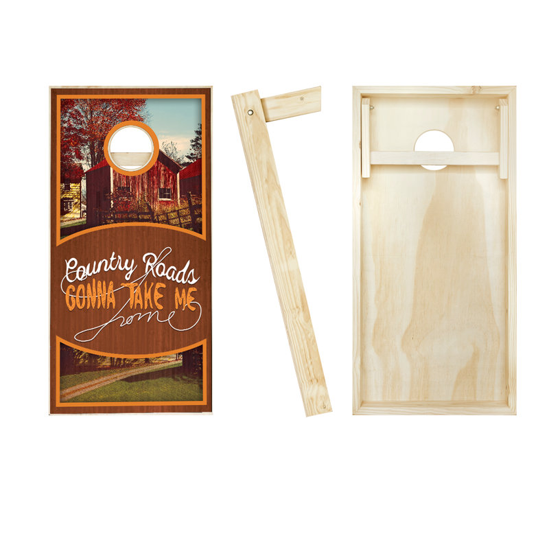 Ensemble de cornhole en bois massif 2 pi x 4 pi Country Roads, Rouge / Orange
