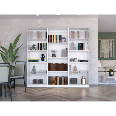 Ensemble de salon 3 pièces avec 3 bibliothèques, gris mat / blanc