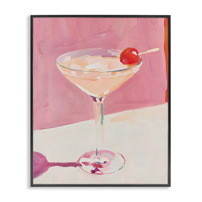Pink Cherry Cocktail Framed Giclee, design by Riley B