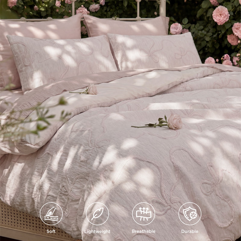 3D Puffy Jacquard Embroidery Bedding Comforter Set, Queen Comforter + 2 Standard Pillowcases, Sepia Rose