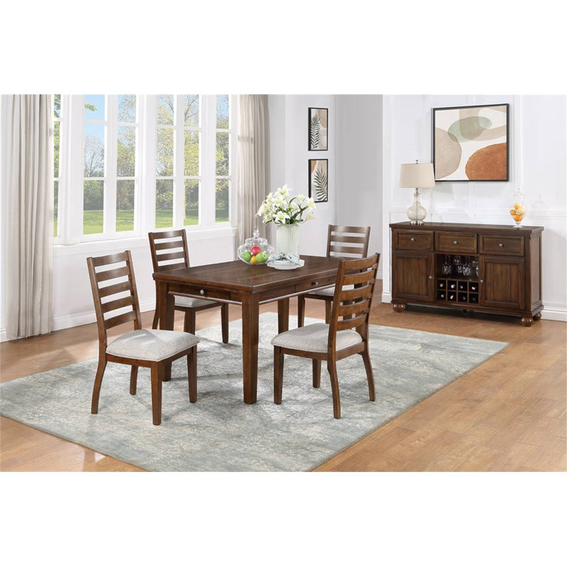 Ensemble de salle à manger 5 pièces de style contemporain avec 4 tiroirs et 4 chaises latérales à dossier échelle en noyer