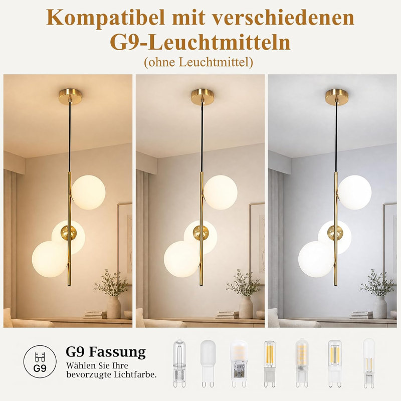 1‑Light G9 Gold Magic Bean Straight Rod Glass Pendant, 34.5, 3