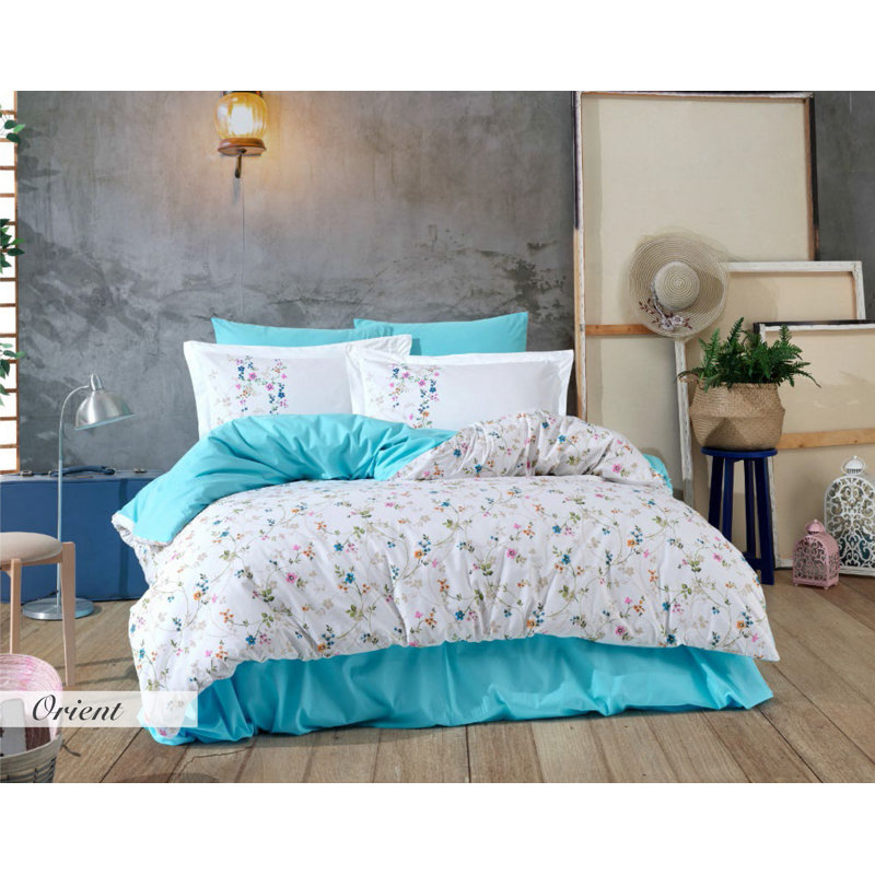 Ensemble de housse de couette 100% coton 3 pièces bleu / blanc Dahlstrom