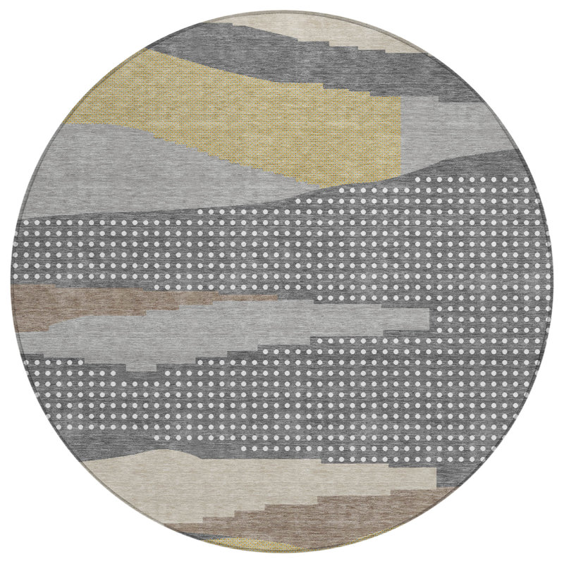 Machine Washable Indoor/Outdoor Chantille ACN2761 Modern Rug, Gray, 8' Round
