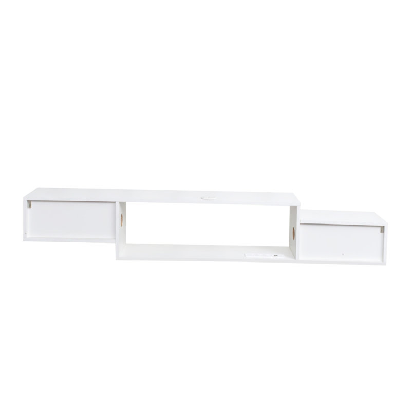 Wall Mounted Floating TV Stand With 20 Color Leds And Charging Station, White