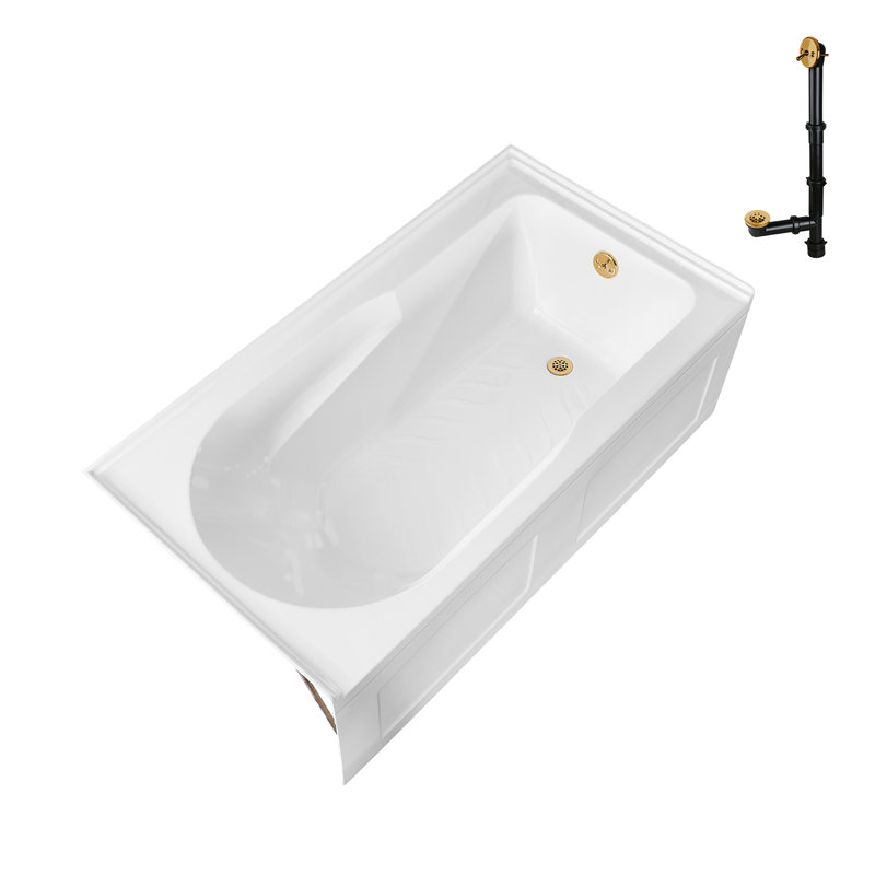 Streamline 60 in. x 32 in. Acrylic Right-Hand Drain Alcove Bathtub in Glossy White With External Drain, Brushed Gold
