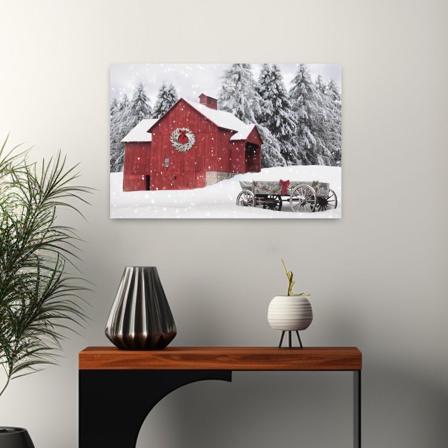 Ophelia & Co. Red Christmas Barn And Wagon Abstract Contemporary ...