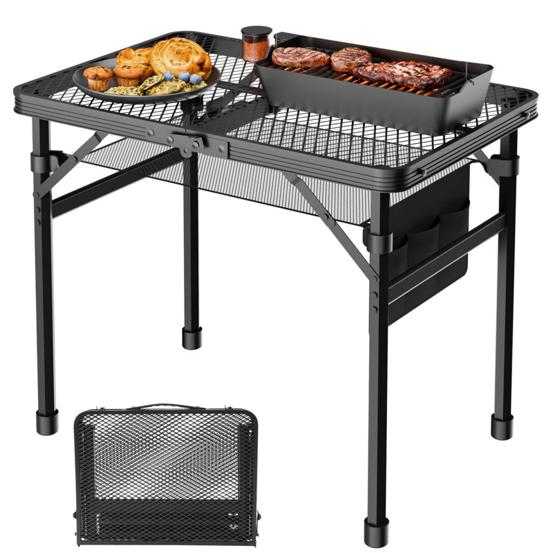 Folding Table, 2X1.3 FT Camping Table With Mesh Desktop,Folding Grill Table With Mesh Bag,Portable Outdoor Table For Picnic,Camping,BBQ,Beach(Black)