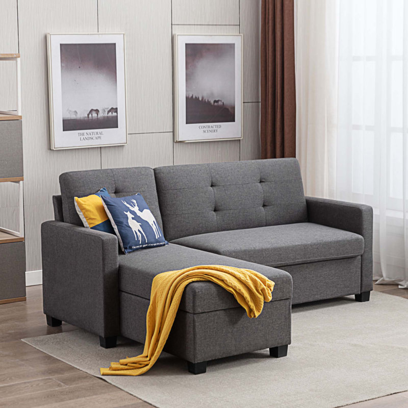 Upholstered Sectional Left Hand Facing, Gray Linen