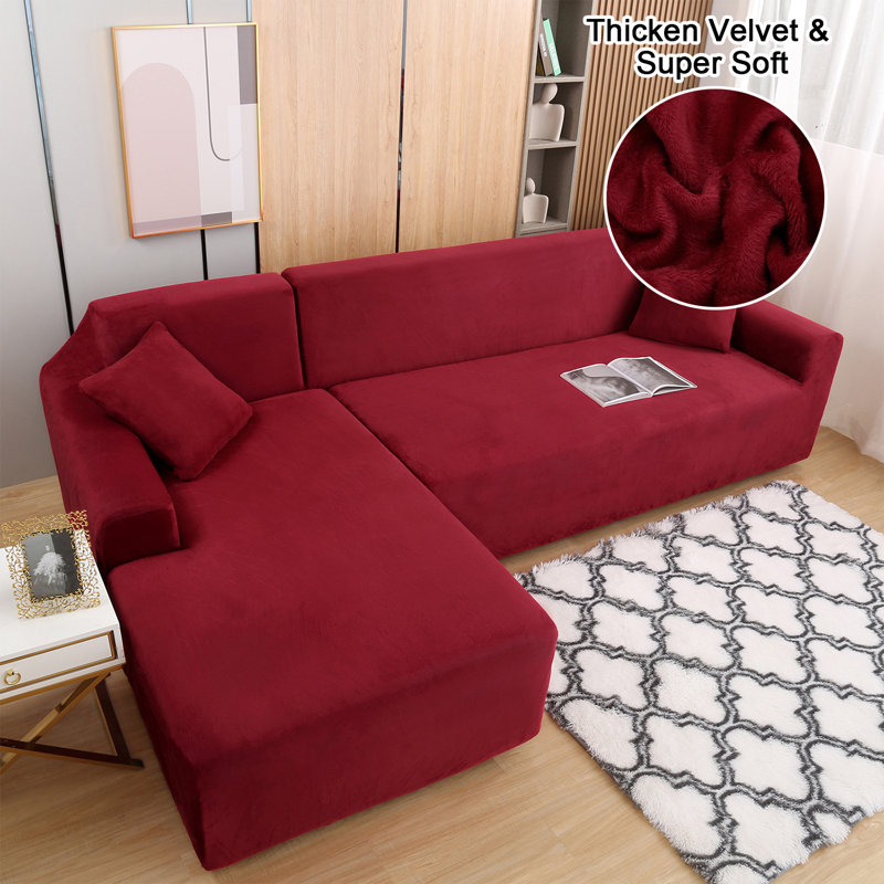 Housse pour canapé d'angle à coussins carrés / rectangulaires, Velours rouge