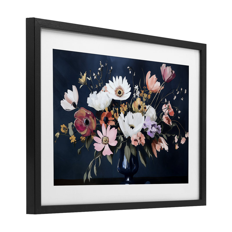 Disorderly Conduct Bouquet Framed Print Under Glass, design by Annabelle Hall, 14" H x 20" W, Midnight Black Frame