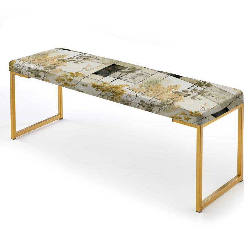 Green Cubic Botanical Dreams I - Banc rembourré en patchwork doré