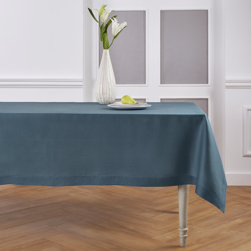 100% Pure Linen Tablecloth - Fete, 90" L x 60" W, Peacock Blue