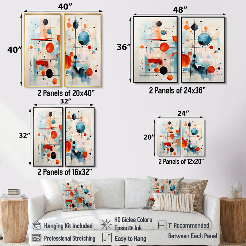 Atomique abstrait coloré du milieu du siècle II - art mural multicolore sur toile, Black, 36" H x 48" W