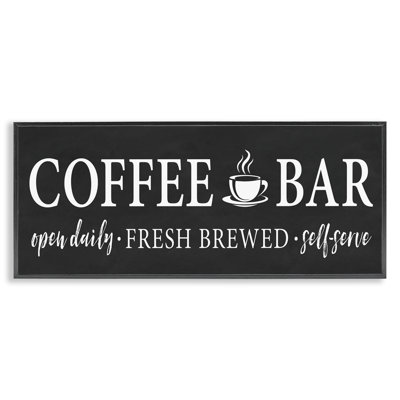 Coffee Bar Open Sign Casual Black Design Black Framed Giclee Texturized Art by Lettered and Lined