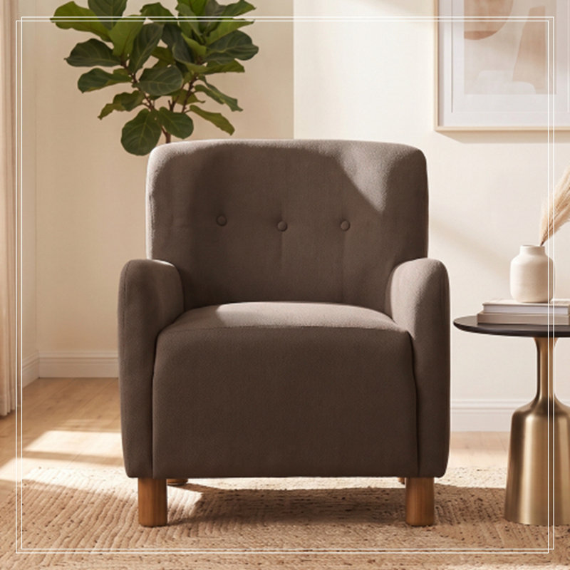 Fauteuil capitonné avec pieds en bois, Brown