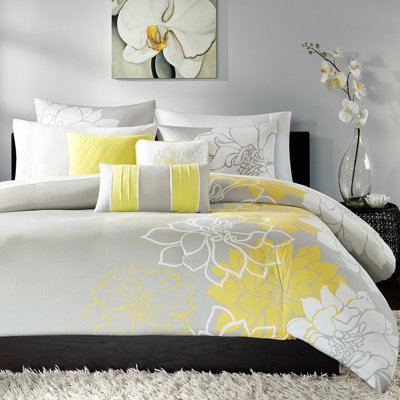 6 pièces très grand / très grand lit, housse de couette à motif floral, coussins décoratifs avec attaches de coin, housse de couette pour lit, coton, froissé,