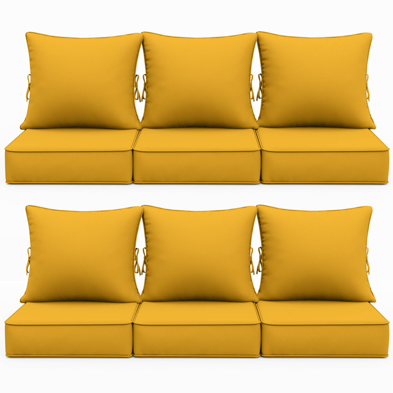 24"W X 24"D Outdoor Deep Seating Cushions 6.5” Indoor/Outdoor Seat And Back Cushion, Cushions Only, Yellow, Set of 6
