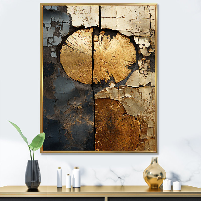 Abstrait gracieux charme des bois IV - Art mural abstrait grand, Cadre flottant doré, H 40 po x l 30 po x P 1,5 po