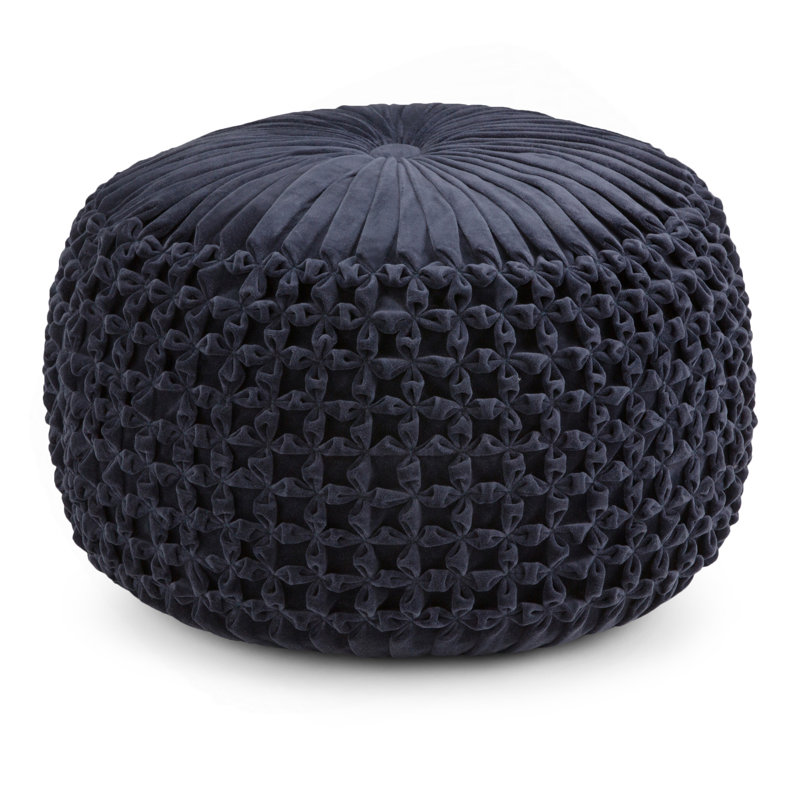 Renee - Round Pouf - Navy, Blue Fabric