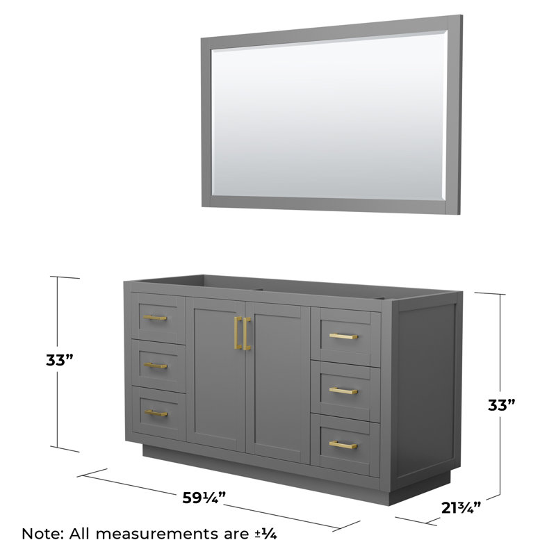 Base de meuble-lavabo simple autoportante de 59,25 po avec miroir de 58 po Miranda, Gris foncé / or brossé