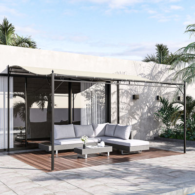 Pavillon de jardin extérieur 10 'x 13'. Fabrication en acier, abri de patio. Blanc crème, avec drainage. Structure, intempéries. Protégé. Trous. Pour le jardin. Blanc