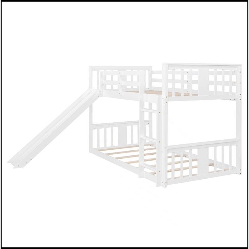 Lit superposé simple au-dessus de simple avec glissière et échelle polyvalent pour les pièces partagées, Blanc