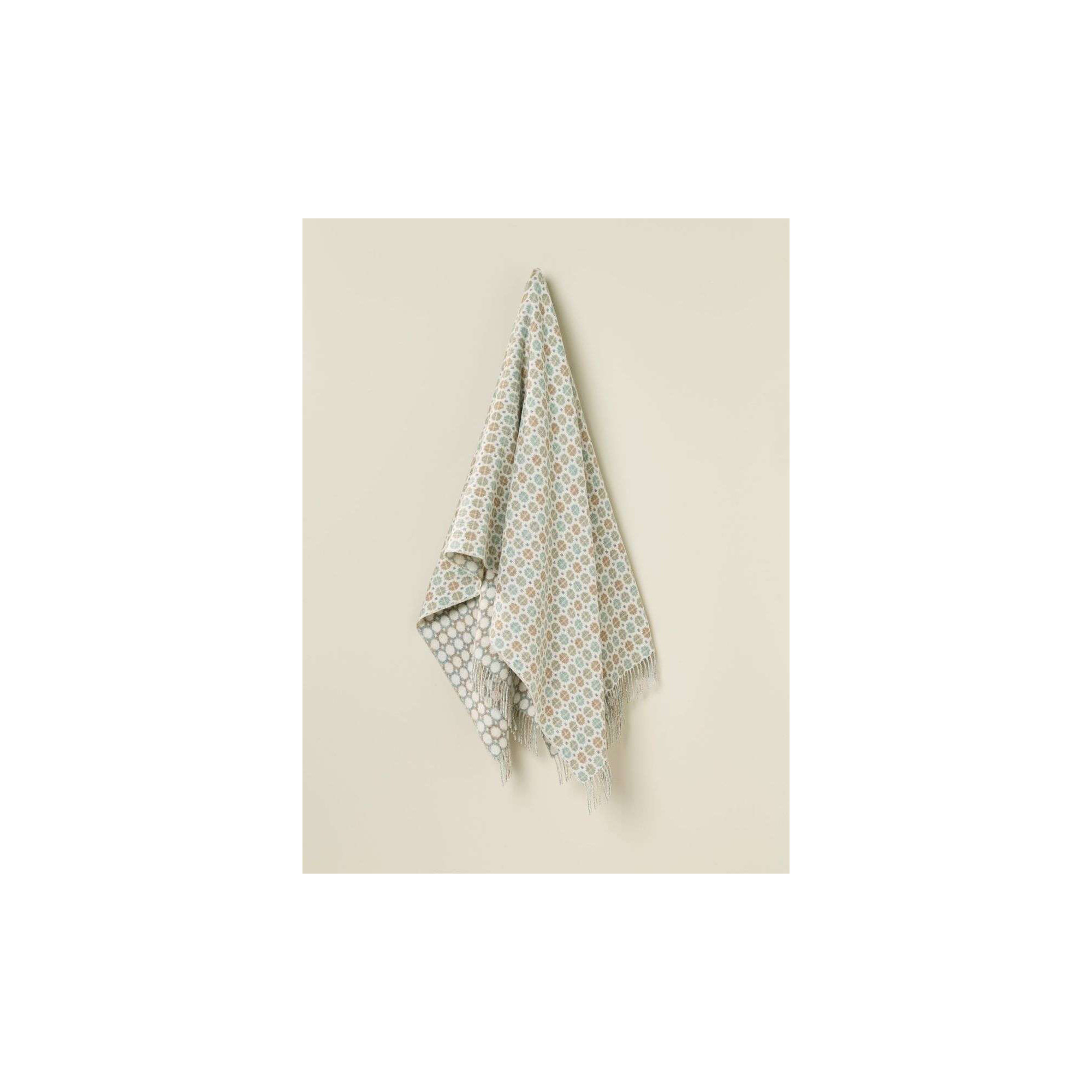 Merino Lambswool Throw/Blankets Hand Woven Blanket, Light Green Abstract