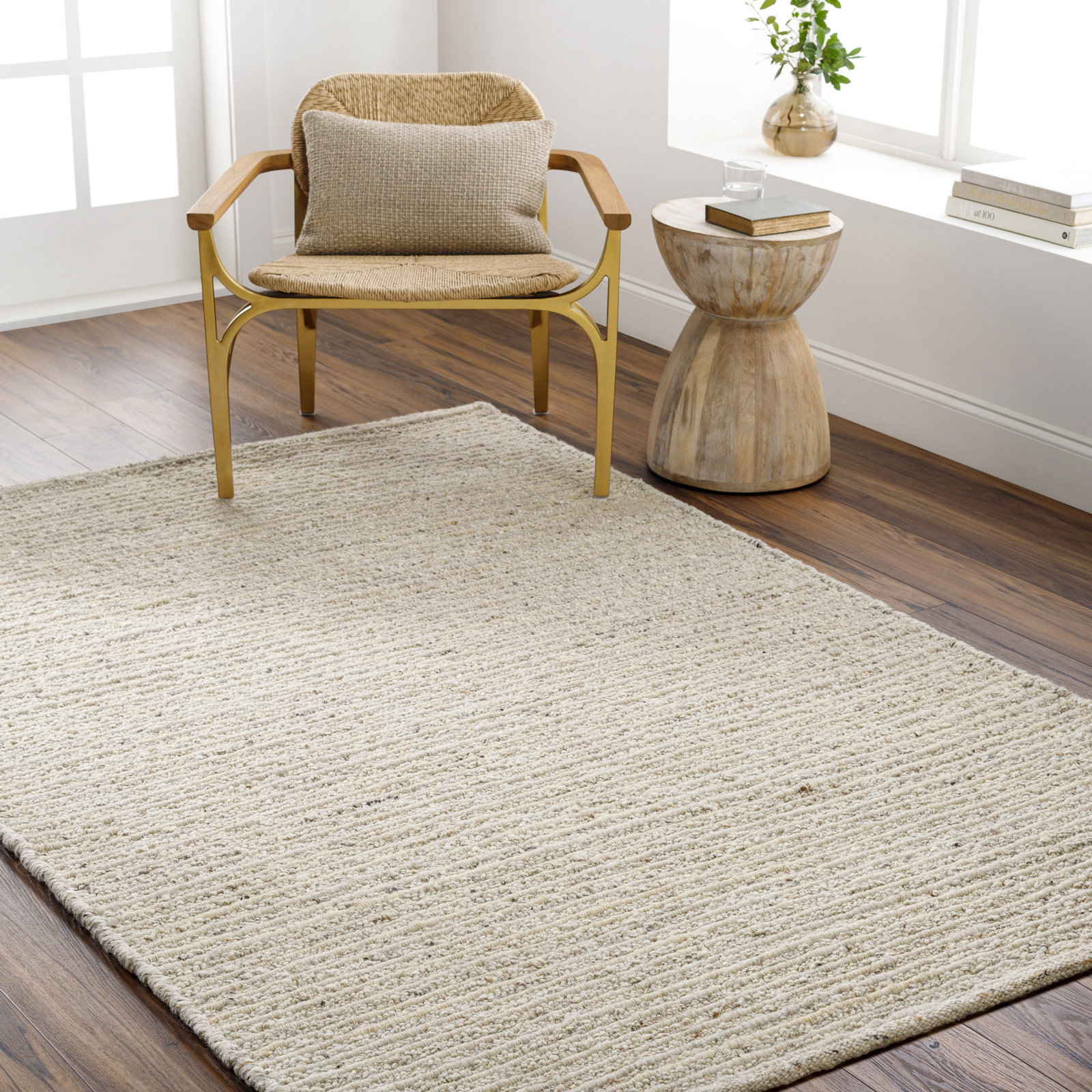 Joly Hand-Woven Beige Striped Rug, Rectangle 6' x 9'