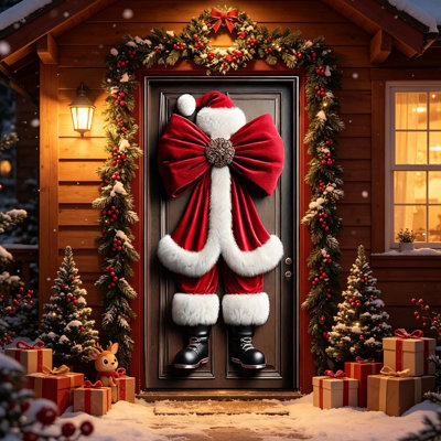 Christmas Door Tapestry Xmas Front Door Hanging Decor Holiday Party Cloth Door Curtain for Home Front Door Bedroom Wall Indoor Xmas Christmas Decor Gifts