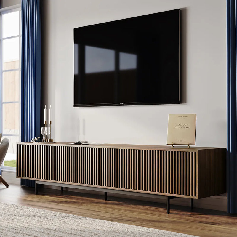 Mid-Century Modern TV Stand, 21.26" H x 95" W x 18.89" D, Walnut