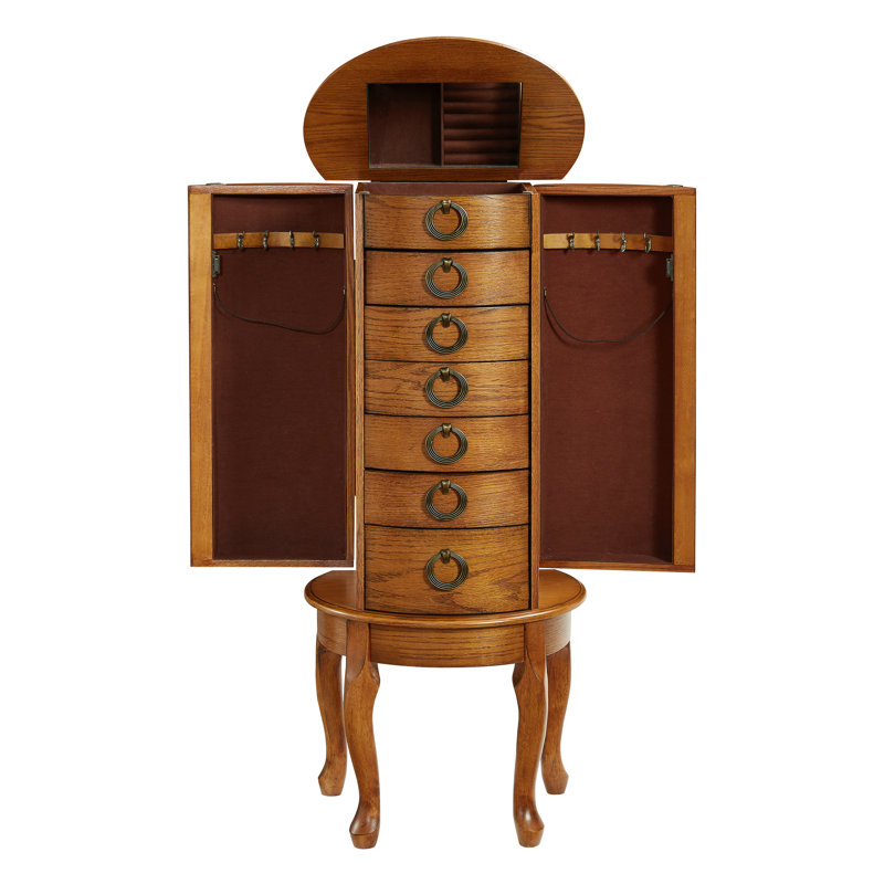 Armoire à bijoux Burnell avec miroir, Chêne Bruni