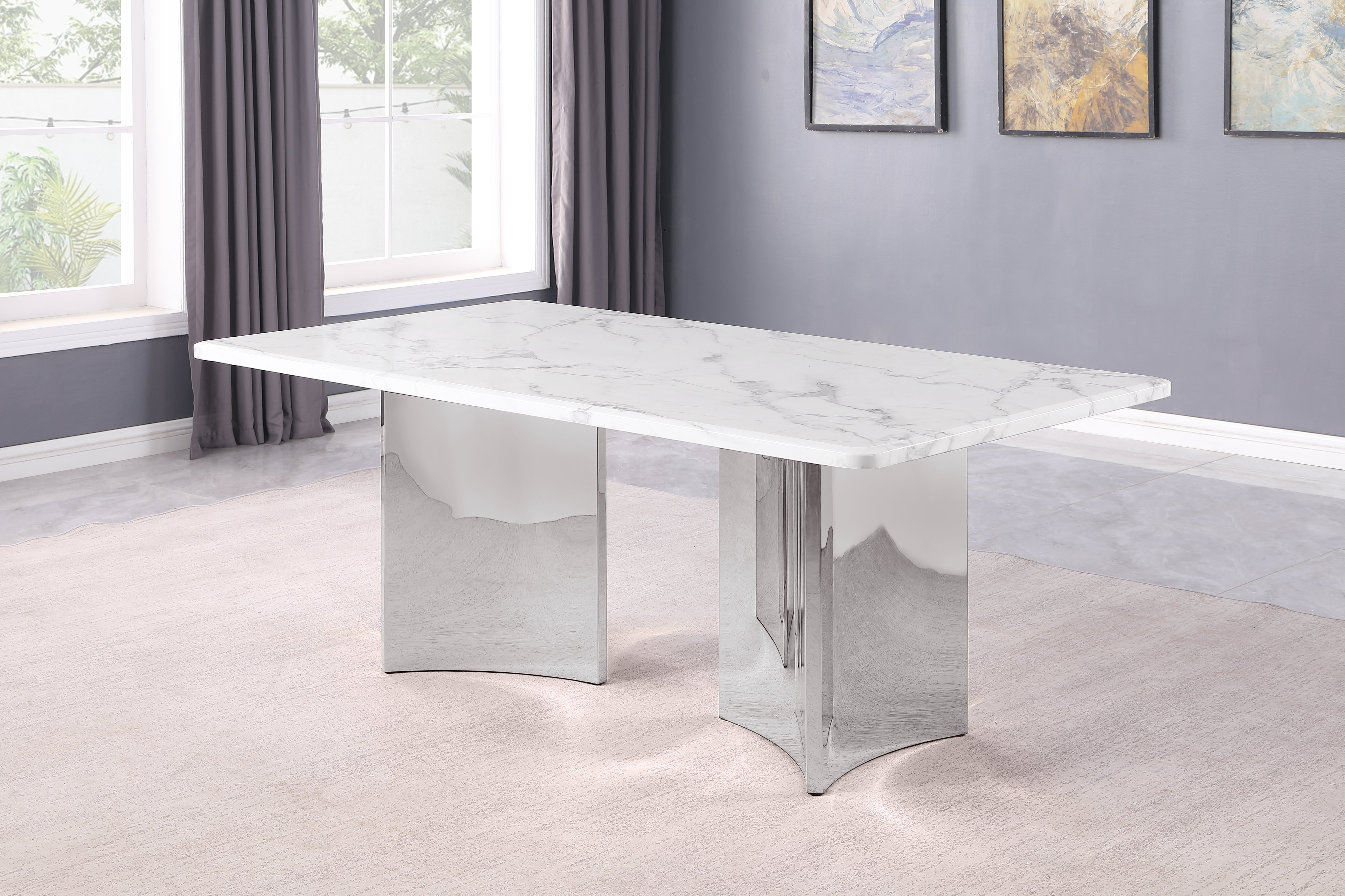 Wrought Studio White Marble Dining Table With Stainless Steel Base 72 ...