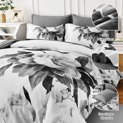 7-Piece Large-Scale Floral Comforter Set Vintage Botanical Print Duvet Cover Set Bed in a bag