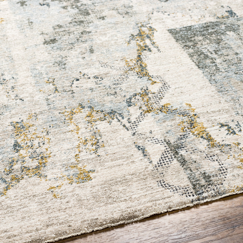 Abstract Machine Made Power Loomed Polyester Area Rug in Olive/Aqua/Beige, Rectangle 7'10" x 10'3"