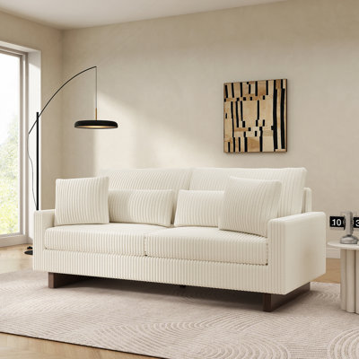 Modern Corduroy Loveseat Sofa With Four Pillows, High-Density Foam And Spring Support For Comfortable Living Room Seating.