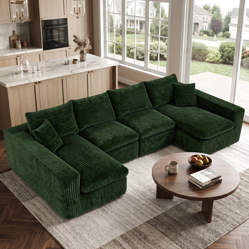 Canapé modulaire en U de 130 po en forme de U, canapé modulaire moderne en forme de U, canapé-lit en velours côtelé à assise profonde pour le salon, aucun assemblage requis
