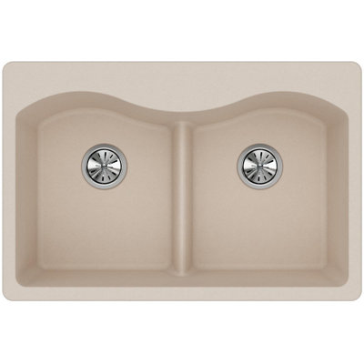 Quartz Classic 33" x 22" x 9-1/2" Double Basin Drop-in Kitchen Sink with Mounting Hardware
